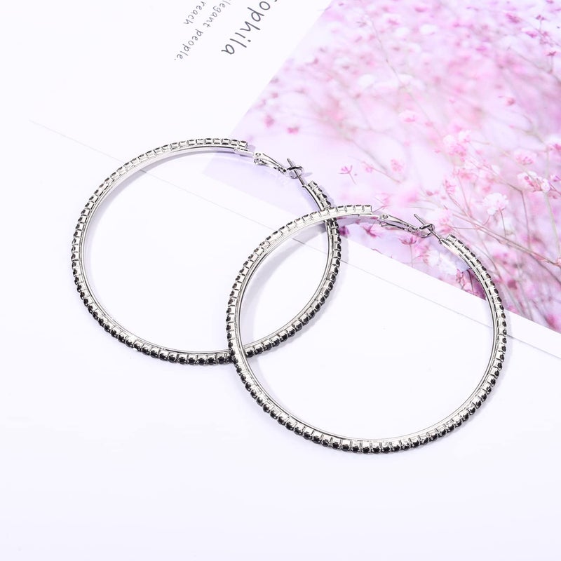 BSJELL Extra Large Hoop Earrings For Women Rhinestone Big Circle Stud Earrings Crystal Rose Gold Plated Round Hoop Earrings for Sensitive Ears - Image 3